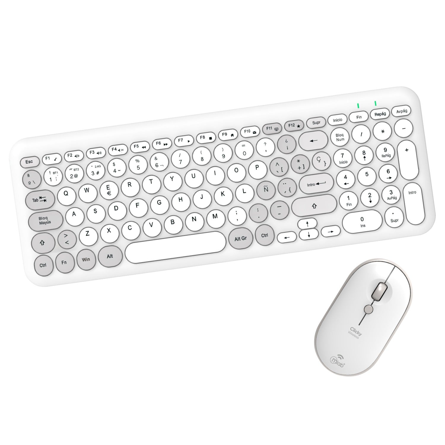 Kit Teclado + Mouse Dual Bluetooth + 2.4ghz Clicky C90bt Mlab Mod 9743 Blanco