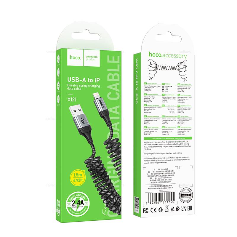 Cable Usb Para Lightning Hoco X121 1.5m 2.4a Negro – imagen 3