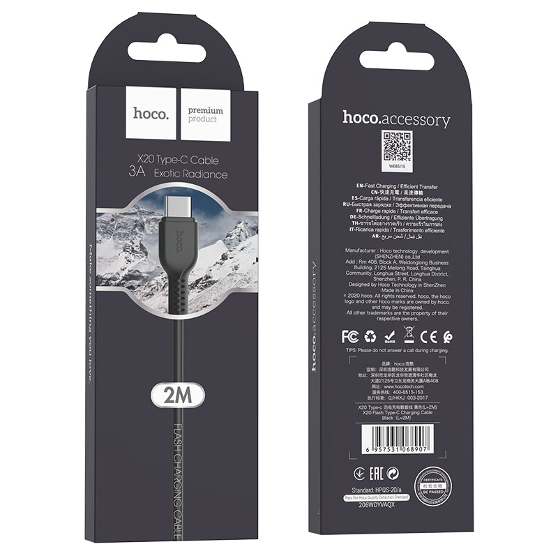 Cable Usb a Tipo C Hoco X20 2 Metros Negro – imagen 3