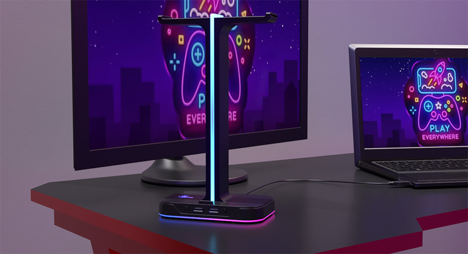 Soporte De Audifonos Xtech Yurei XTH-690 Rgb Usb Negro – imagen 2