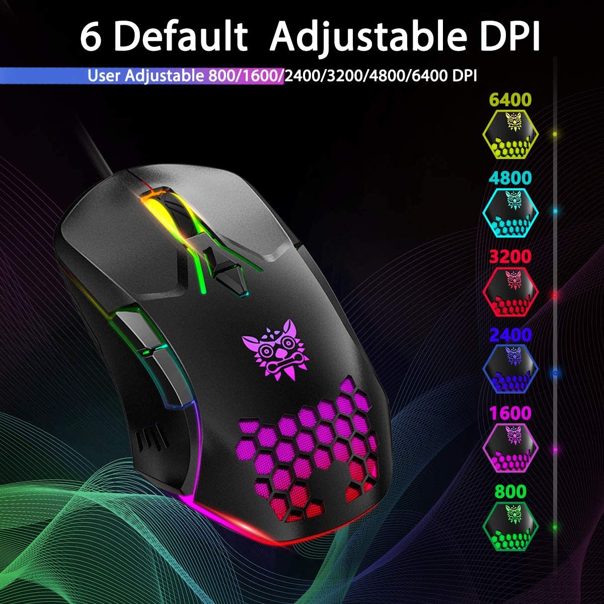 Mouse Gamer Onikuma Cw902 Rgb 6400dpi Negro – imagen 2