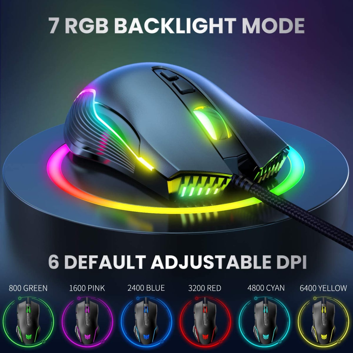 Mouse Gamer Onikuma Cw905 Rgb 6400dpi Negro – imagen 4
