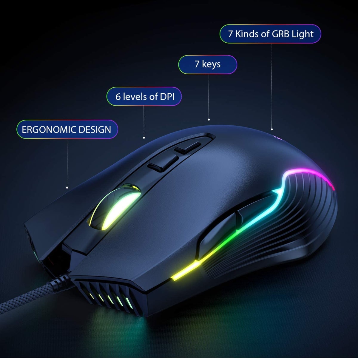 Mouse Gamer Onikuma Cw905 Rgb 6400dpi Negro – imagen 2