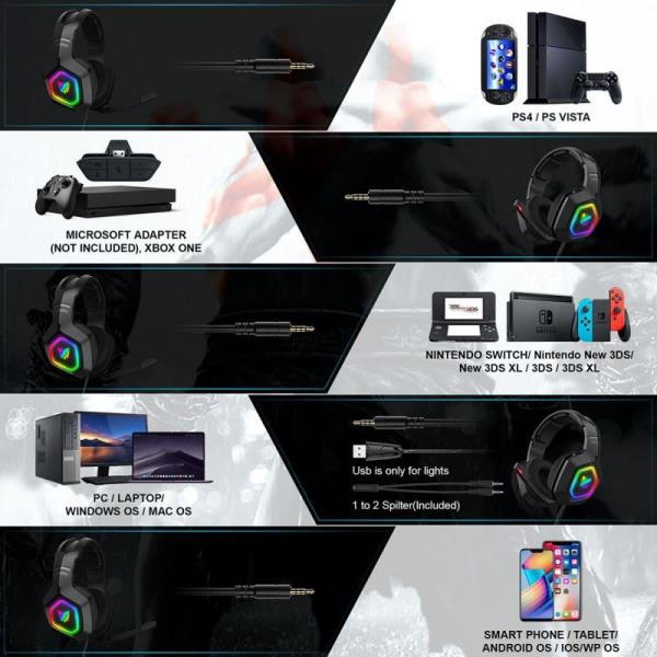 Audífonos Gamer Onikuma K10 Rgb Pc Ps4 Xbox Switch Negro – imagen 3