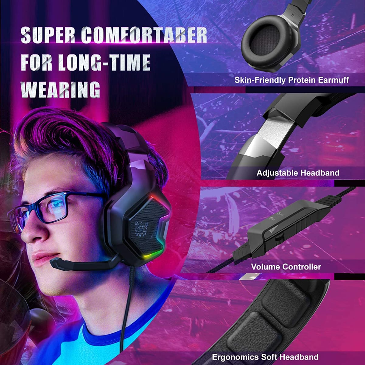 Audífonos Gamer Onikuma K10 Pro Rgb Pc Ps4 Xbox Switch Negro – imagen 4