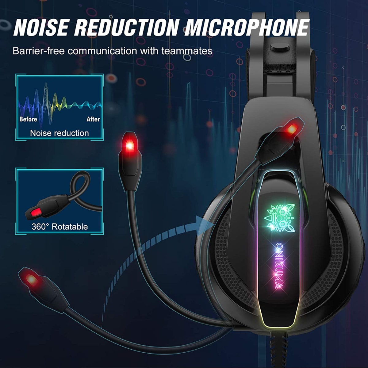 Audífonos Gamer Onikuma K16 Rgb Pc Ps4 Xbox Switch Negro – imagen 4
