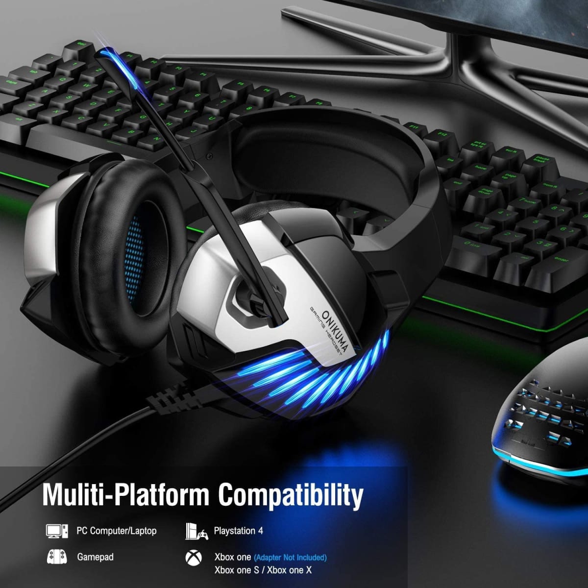 Audfonos Gamer Onikuma K5 Pro Pc Ps4 Xbox Switch Negro Azul – imagen 3
