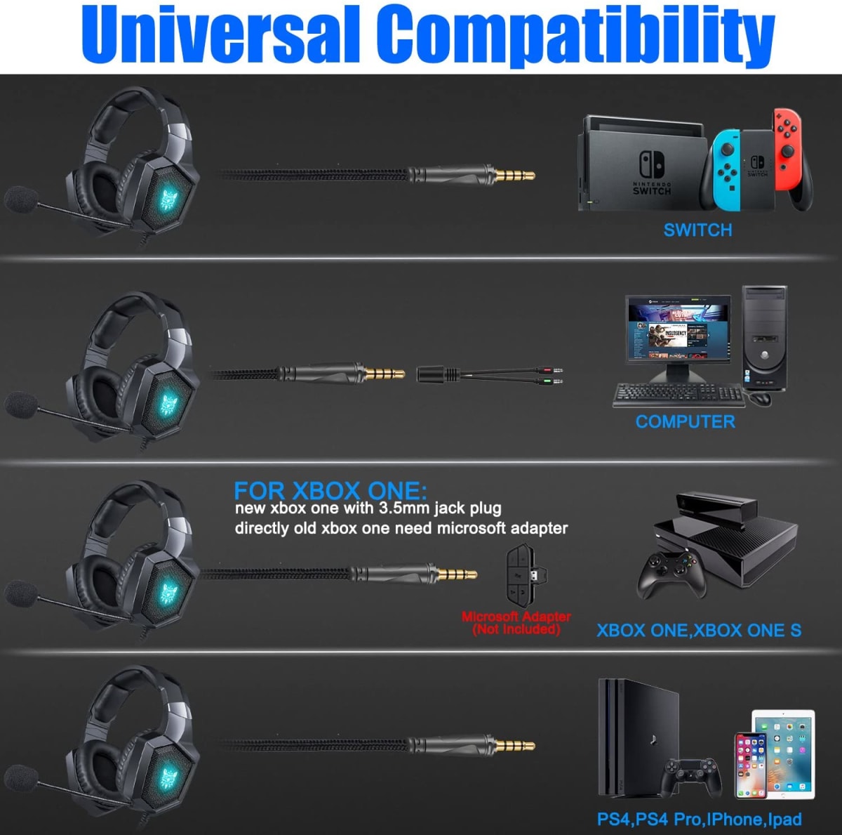 Audífonos Gamer Onikuma K8 Pc Ps4 Xbox Switch Negro – imagen 3