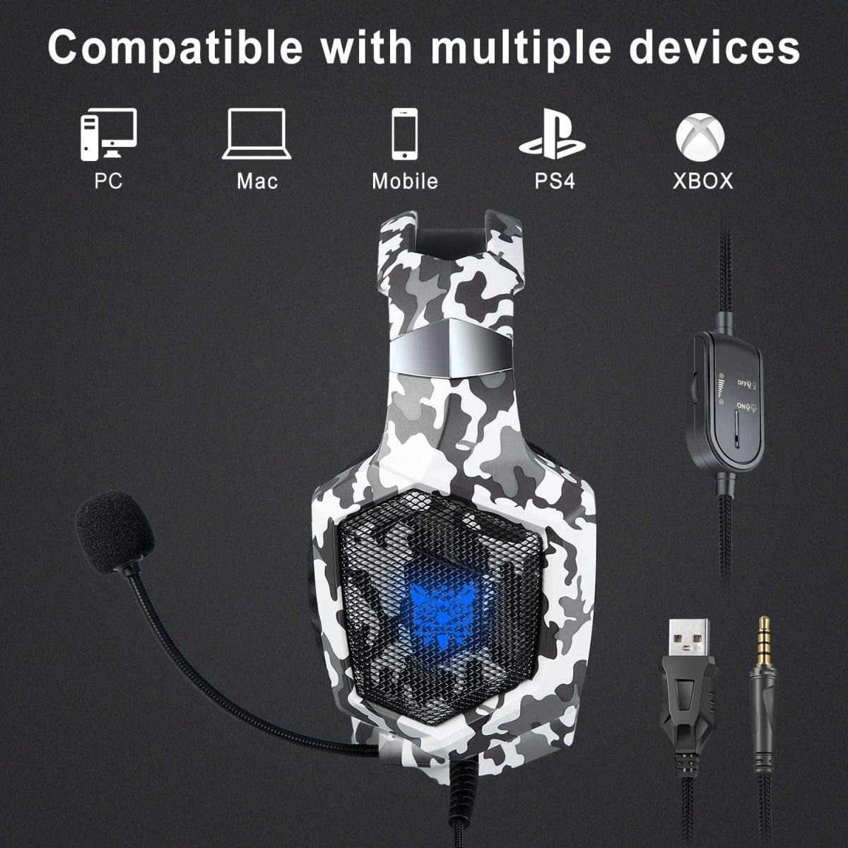Audífonos Gamer Onikuma K8 Pc Ps4 Xbox Switch Camu Gris – imagen 2