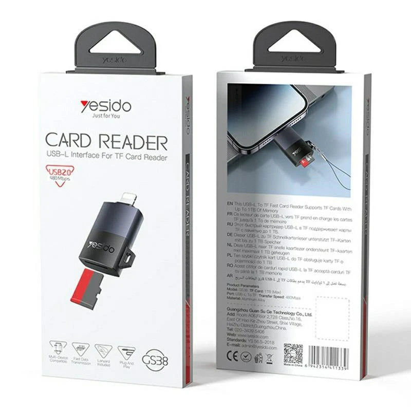 Adaptador Lector Tarjeta Para Lightning Yesido Gs38 Negro – imagen 2
