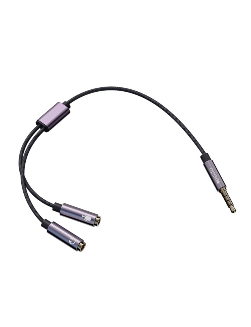Cable Adaptador 3.5 Macho a 2 Hembra 3.5mm Yesido Yau28 Gris