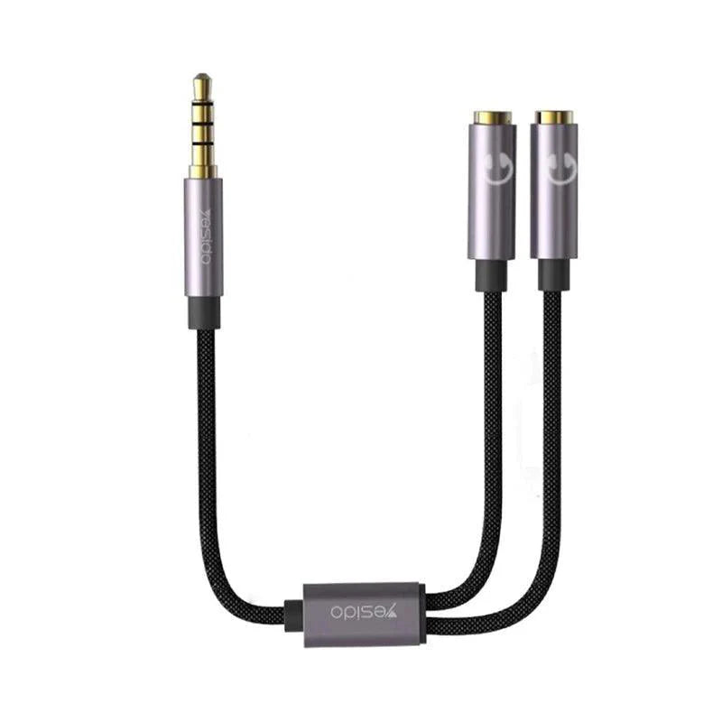 Cable Adaptador 3.5 Macho a 2 Hembra 3.5mm Yesido Yau28 Gris – imagen 2