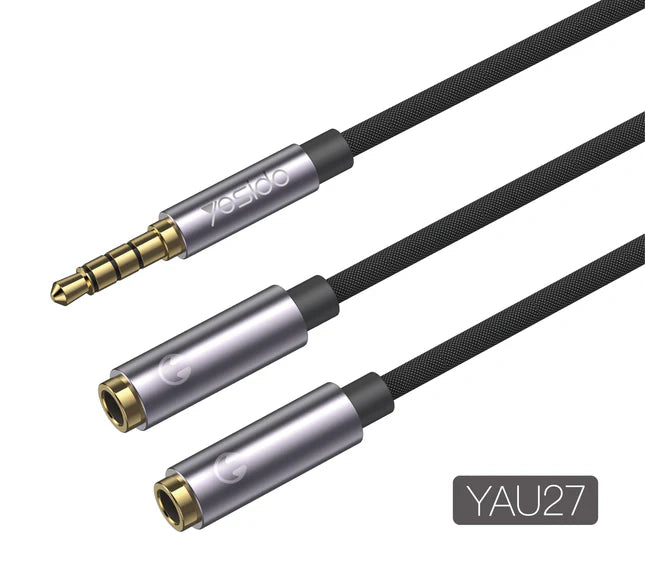 Cable Adaptador 3.5 Macho a 2 Hembra 3.5mm Yesido Yau28 Gris – imagen 3