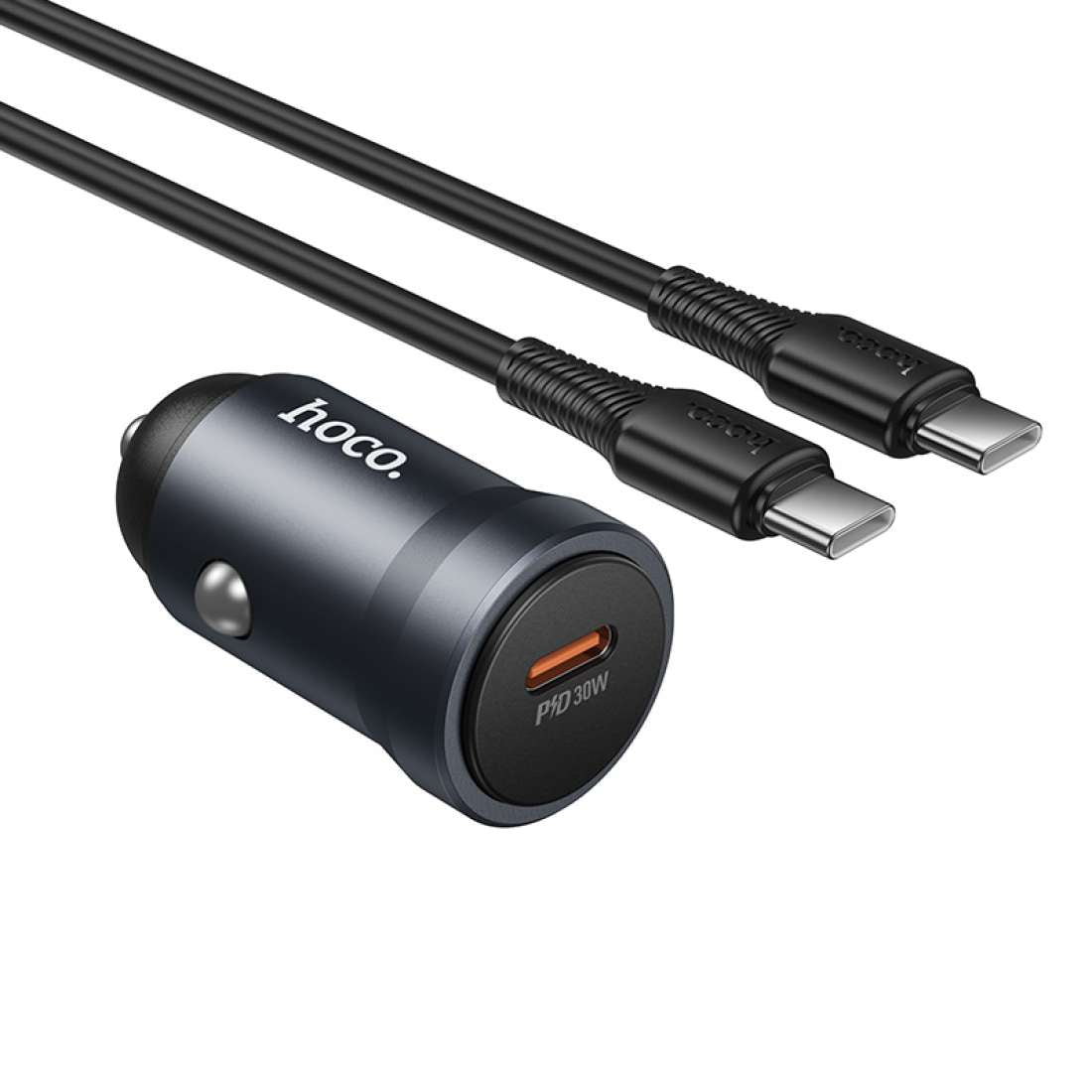 Cargador de Auto Hoco Z62a 30w + Cable Tipo C Negro