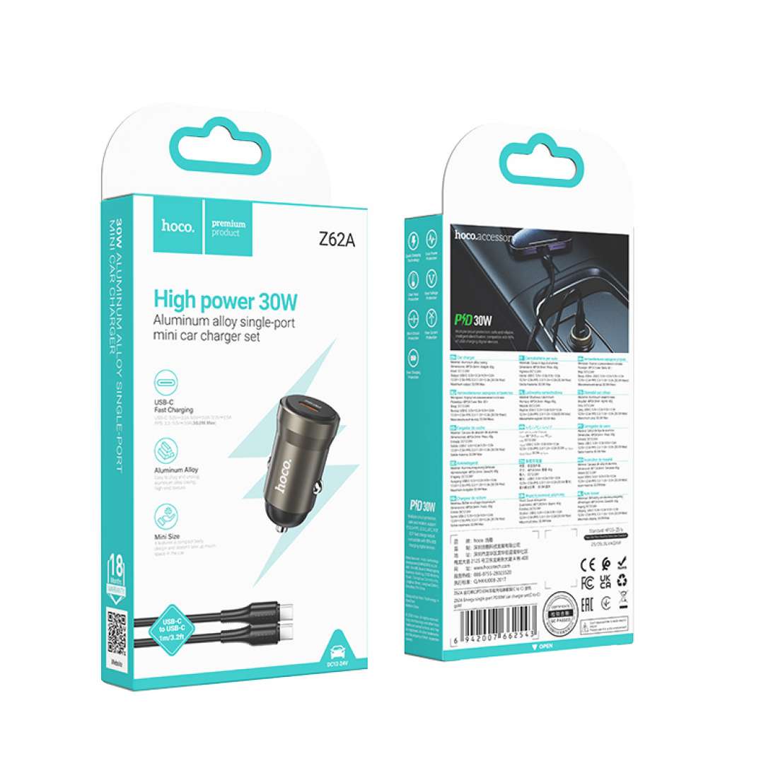 Cargador de Auto Hoco Z62a 30w + Cable Tipo C Negro – imagen 2