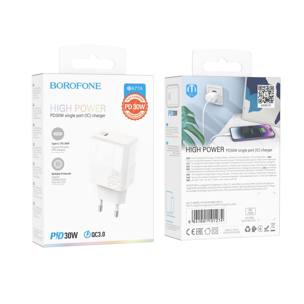Cargador Borofone Ba77a Insightful 30w Carga Rapida Blanco – imagen 3