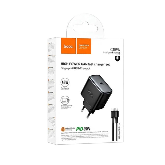 Cargador Carga Rapida Hoco C159a 65w Gan + Cable Tipo C Negro – imagen 2