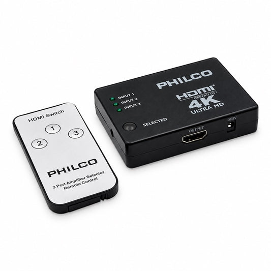 Switch HDMI Philco 3x1 4K con Control Remoto