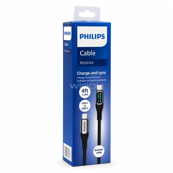 Cable USB-C a USB-C Philips 100W de 1.2 m Negro DLPC9100B