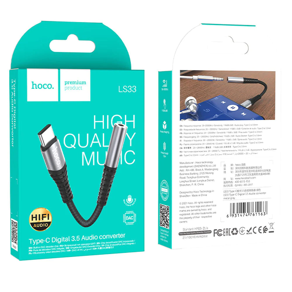 Adaptador Convertidor de Audio Tipo C a 3.5mm Hoco Ls33 Gris – imagen 2