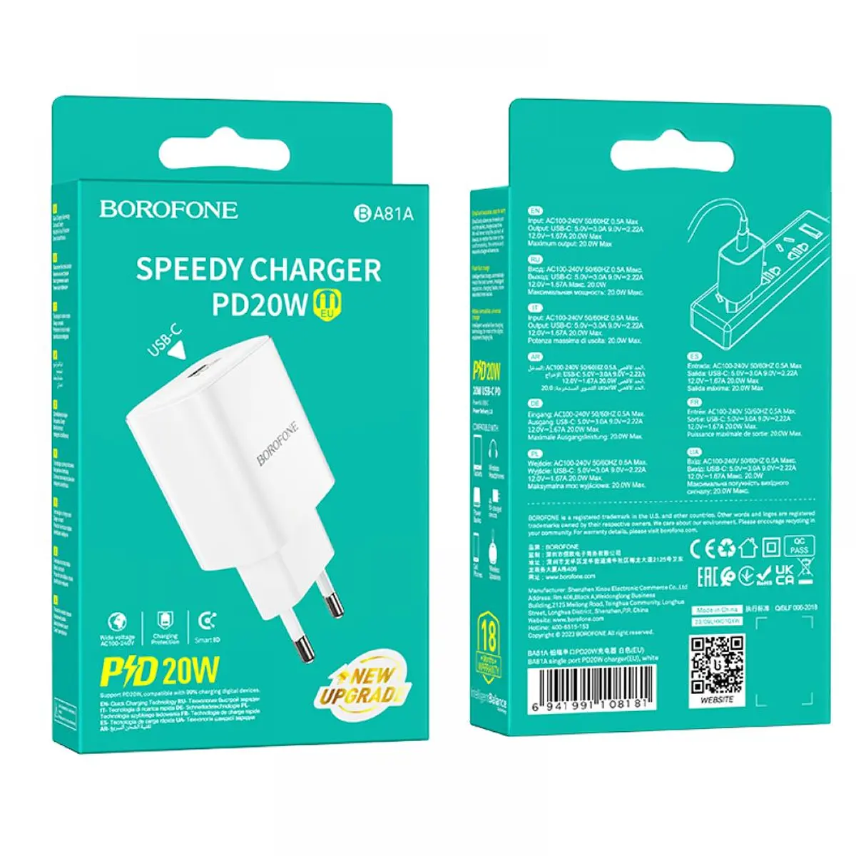 Cargador Borofone Ba81a Qc 3.0 Carga Rapida Blanco – imagen 3
