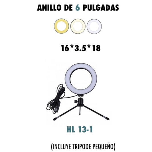 Aro De Luz Led Foto Regulable Led 16 Cm + Tripode