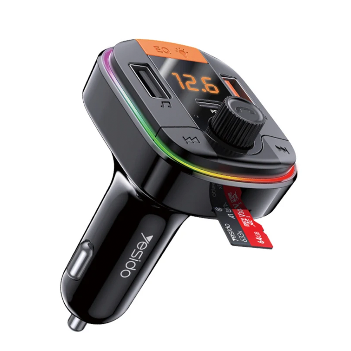 Cargador De Auto Transmisor Bluetooth Yesido Y45 43w Negro