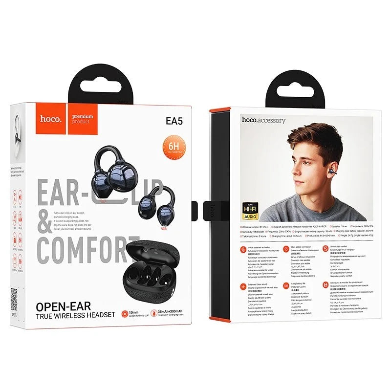 Audífonos Bluetooth Clip On Hoco Ea5 Tws 6 Horas Negro – imagen 2