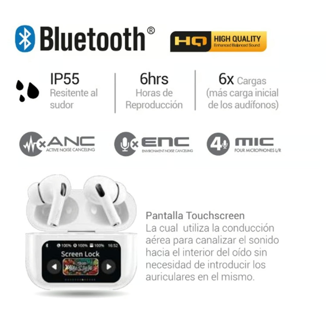 Audifonos In Ear Bluetooth Microlab Anc + Enc Air Smart Touch Blanco – imagen 4