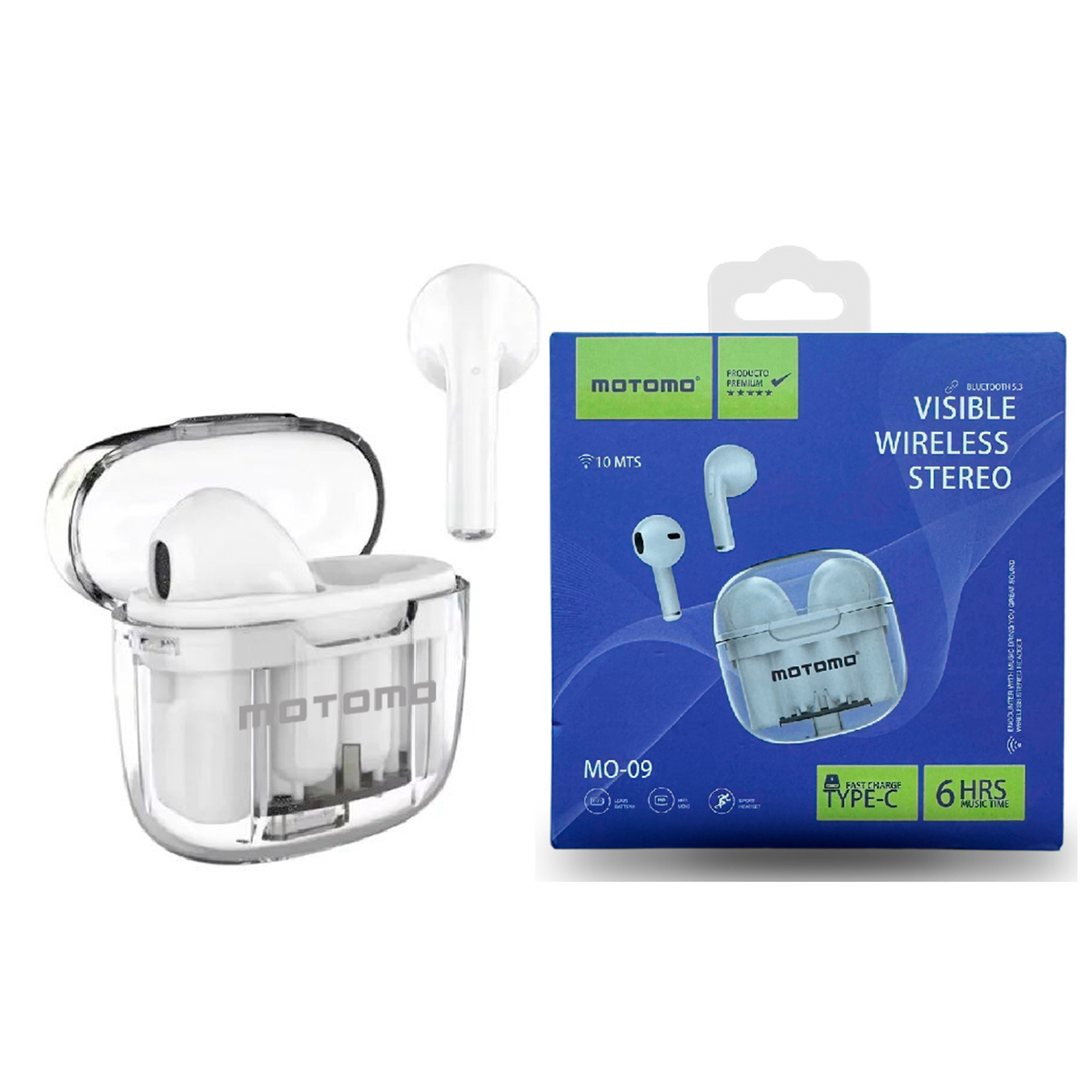 Audífonos Bluetooth Motomo Mo-09 Transparente Blanco