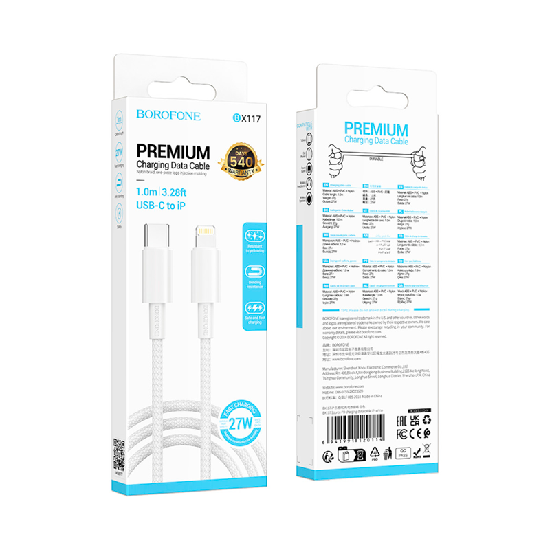 Cable Tipo C a Lightning BX117 Borofone 1 Metro 27w Celeste – imagen 3
