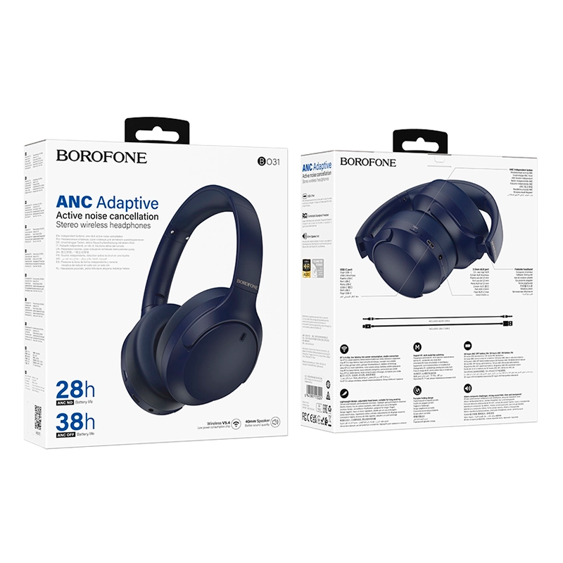 Audífonos Headset Bluetooth Borofone Bo31 Prestige Azul – imagen 3