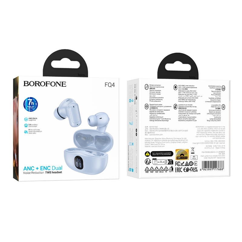 Audífonos In Ear Bluetooth Borofone Tws Fq4 Anc + Enc Azul – imagen 3