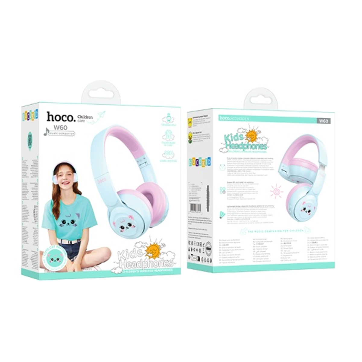 Audífonos Bluetooth Hoco W60 Para Niños Headset Azul Rosa – imagen 2