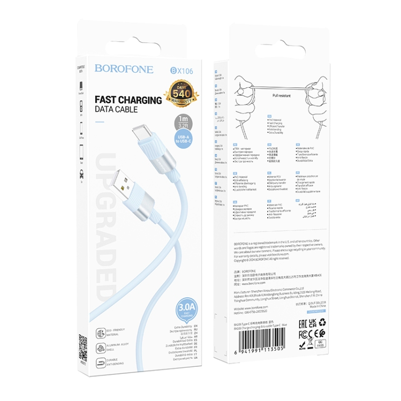 Cable Usb a Tipo C Borofone 3.0 Bx106 Celeste – imagen 3