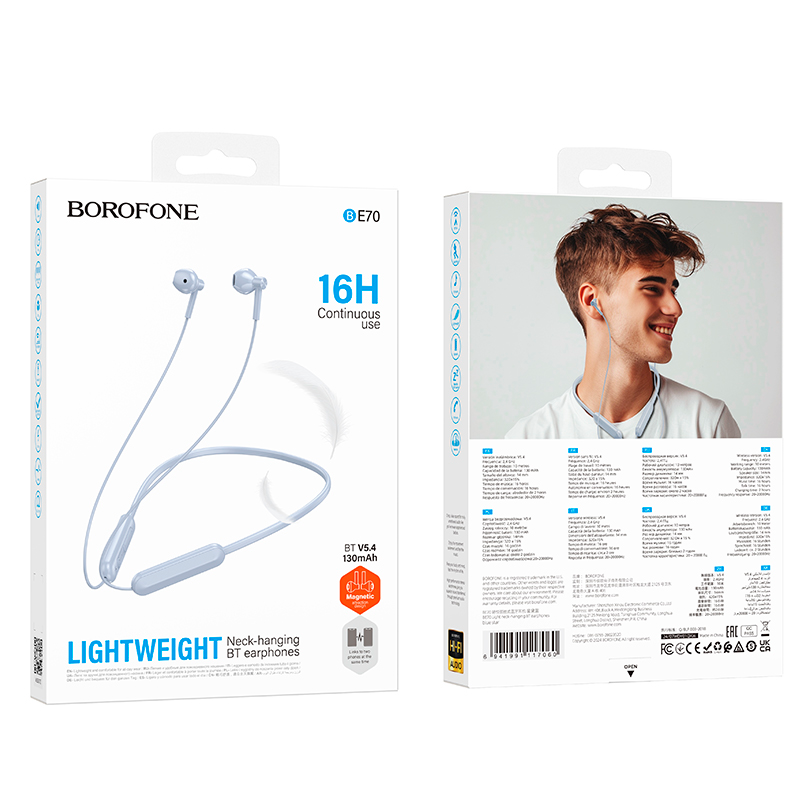 Audífonos In Ear Bluetooth Borofone Be70 Light Deportivo Celeste – imagen 3