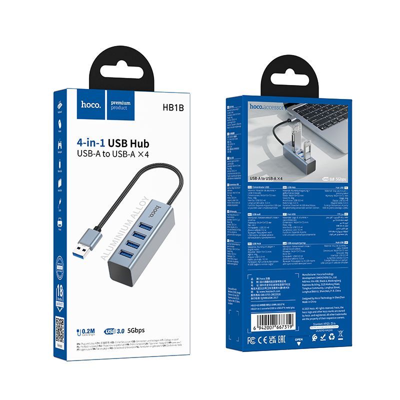 Adaptador Hub Hoco Hb1b Usb 4 en 1 Usb 3.0 Gris – imagen 3