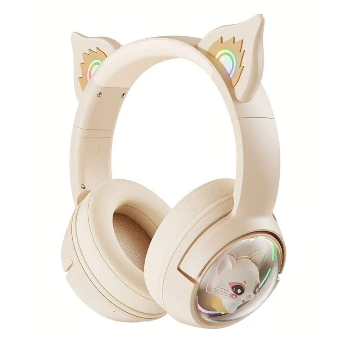 Audifonos Gamer Bluetooth Onikuma B5 Rgb Orejas de Gato Beige