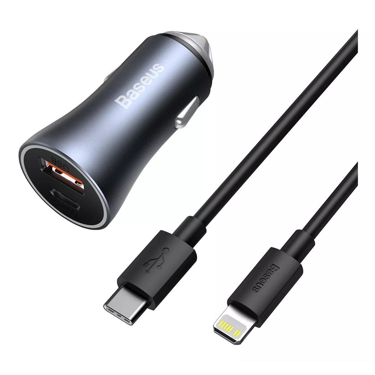Cargador De Auto Baseus Dual QC 3.0 40w + Cable Usb Lightning
