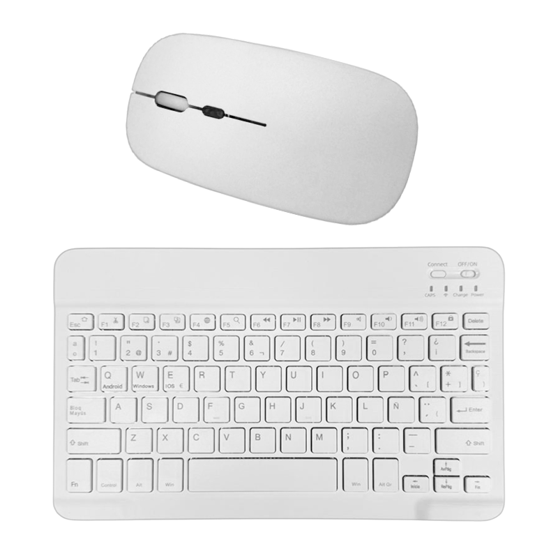 Kit Teclado + Mouse Mini Inalámbrico Bluetooth Español Blanco