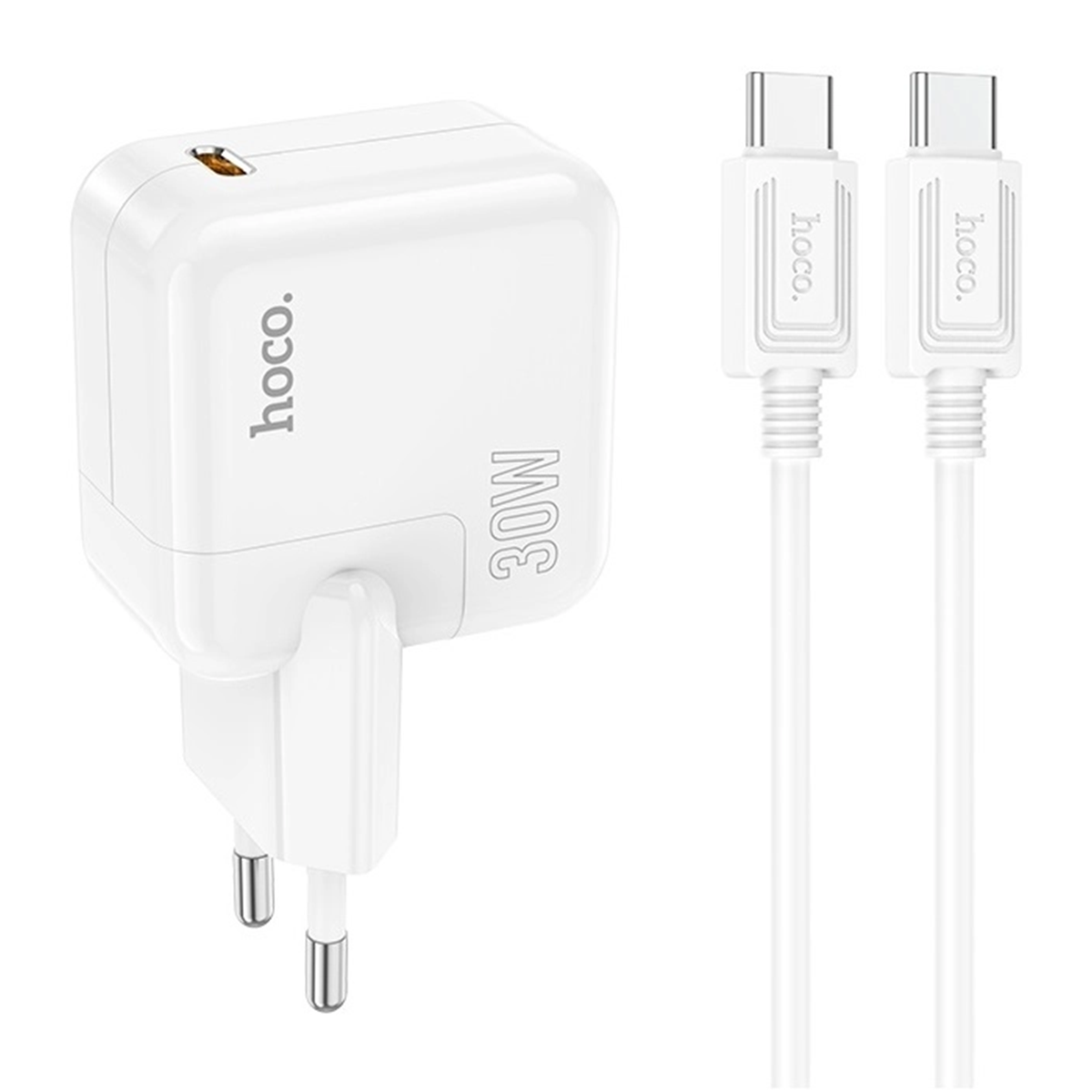 Cargador Hoco C112a 30w Carga Rapida + Cable Tipo C Blanco