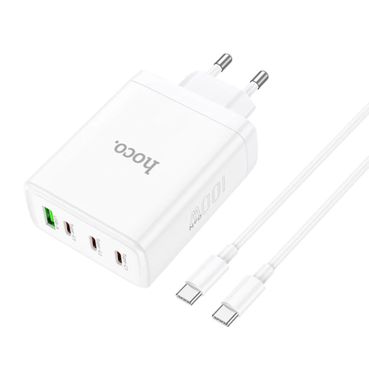 Cargador Hoco N31 100w Carga Rapida + Cable Tipo C Blanco