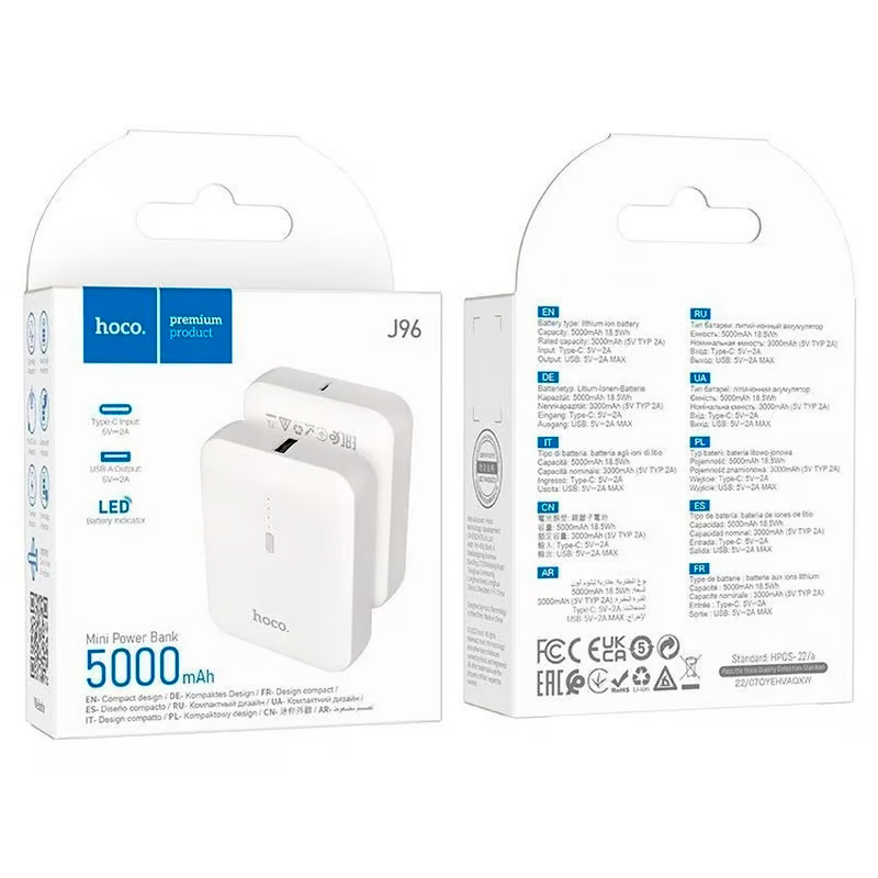 Bateria Portatil Powerbank Hoco J96 5.000 Mah Blanco – imagen 2
