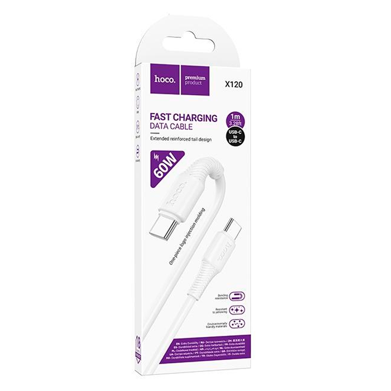 Cable Tipo C a Tipo C Hoco X120 Beneficio 60w 1 Metro Blanco – imagen 3