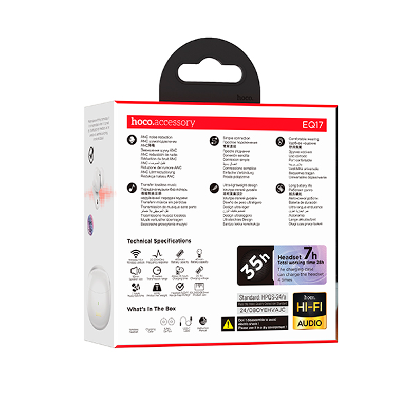 Audífonos Bluetooth In Ear Hoco Eq17 Anc Blanco – imagen 2
