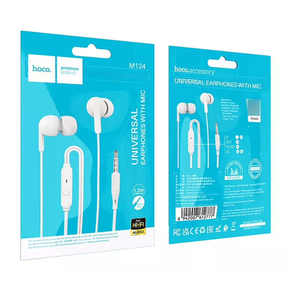 Audífonos In Ear Hoco M124 Wide 3.5mm Blanco – imagen 3