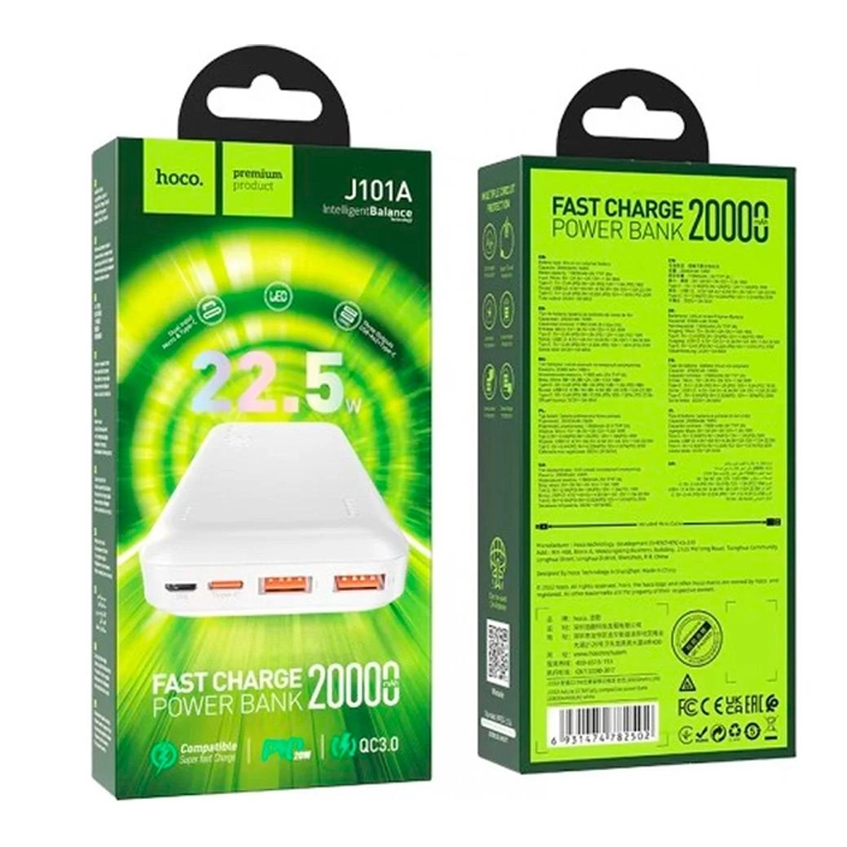 Powerbank Carga Rapida Hoco J101a Astute 22.5w 20000 Mah Blanco – imagen 3