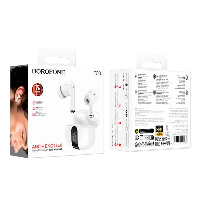 Audífonos In Ear Bluetooth Borofone Tws Fq3 Soulmate Anc Blanco – imagen 3