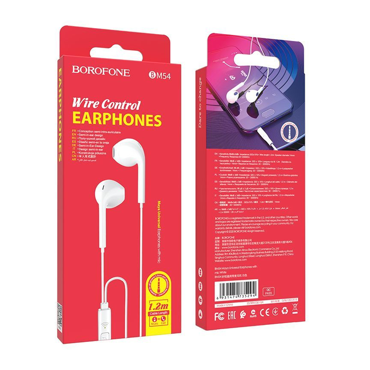 Audífonos Con Cable Borofone Bm54 Jack 3.5mm Blanco – imagen 2