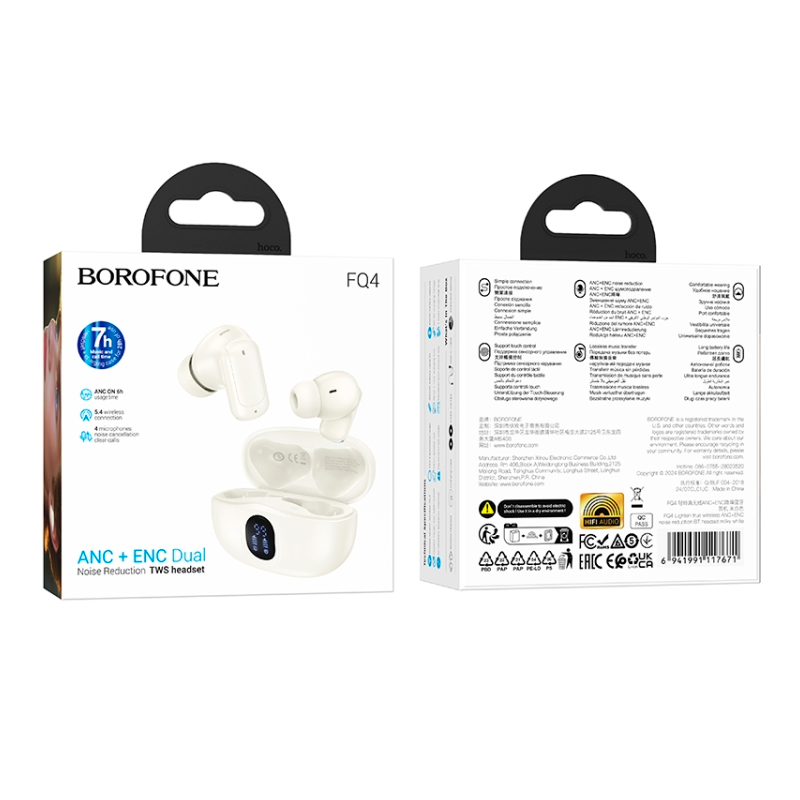 Audífonos In Ear Bluetooth Borofone Tws Fq4 Anc + Enc Blanco – imagen 3
